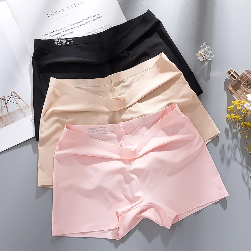 

Women's Satin Panties Solid Color Ice Silk Seamless Boxer Women Underwear For Girl Ladies Cotton Crotch Underpants Sexy Lingerie
