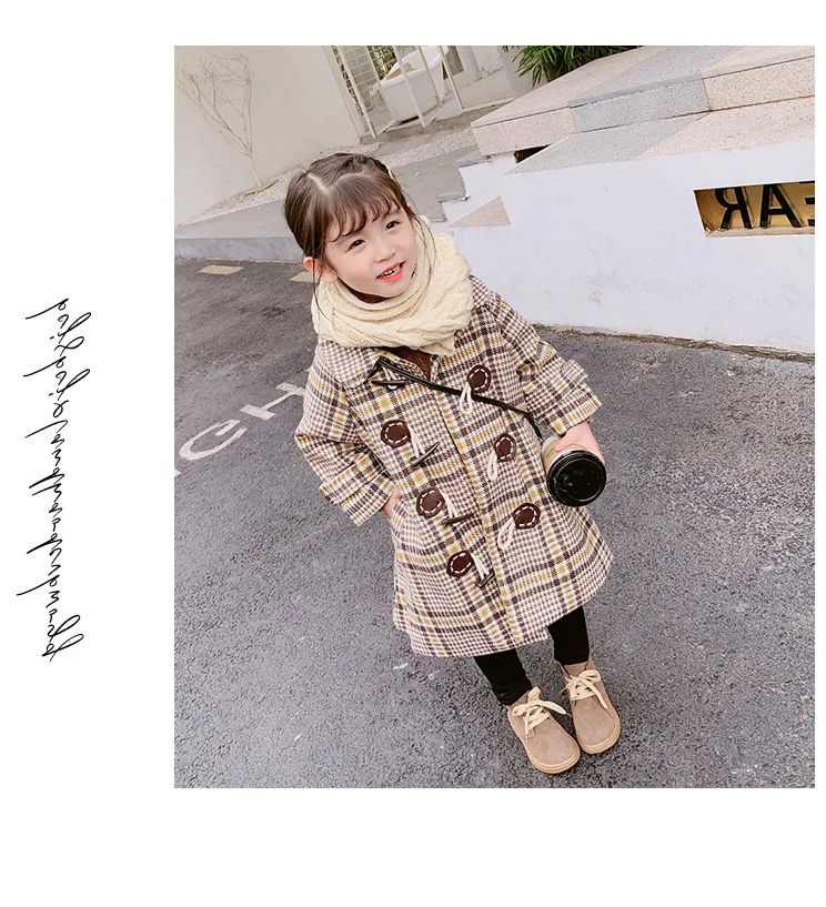 Kid Girls Winter Plaid Woolen Jackets Children Outerwear Jackets for Girls Long Coat and Jackets Plaid Outerwear Wool Coats