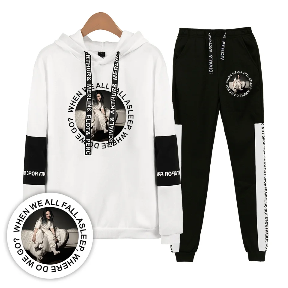 Прямая поставка, Billie Eilish, мужские толстовки, костюмы, Хип-Хоп Толстовки, Толстовки с капюшоном, костюм для женщин, комплект из двух предметов, унисекс, спортивный костюм