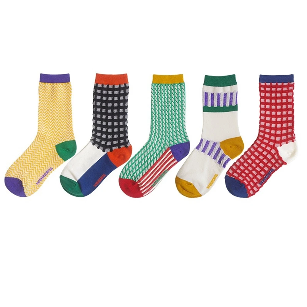 Женские осенние зимние цветные клетчатые цветные японские хлопковые носки Harajuku, маленькие свежие оригинальные дизайнерские счастливые носки