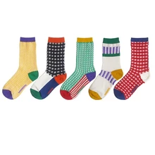 Женские осенние зимние цветные клетчатые цветные японские хлопковые носки Harajuku, маленькие свежие оригинальные дизайнерские счастливые носки