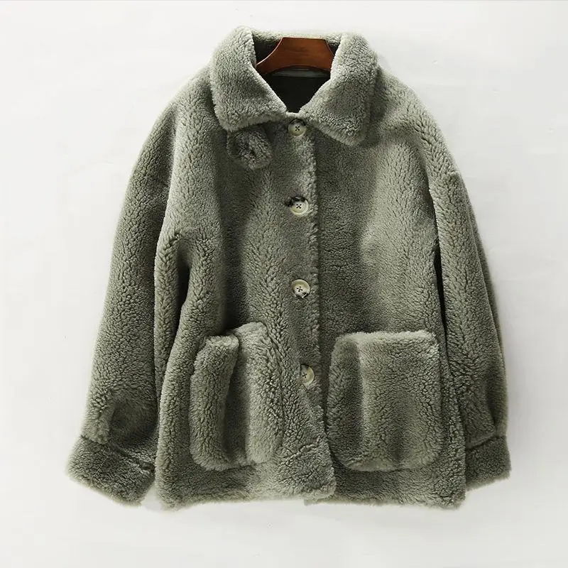 Женское зимнее пальто из натурального меха плюшевый мишка из натуральной шерсти, пальто из смешанной шерсти, Женская негабаритная овечья стрижка, куртка Abrigos Mujer K328 - Цвет: mo lu