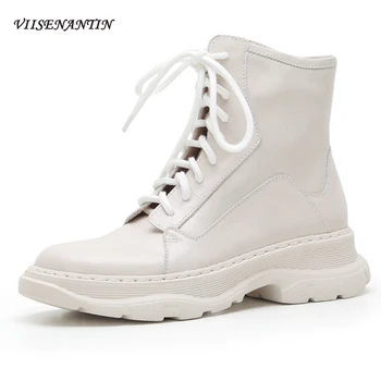 

White Thick Sole Martin Boots New Women's Autumn Round Toe Mid-heel Casual Short Boots Korean Style Versatile Comfortable Shoes