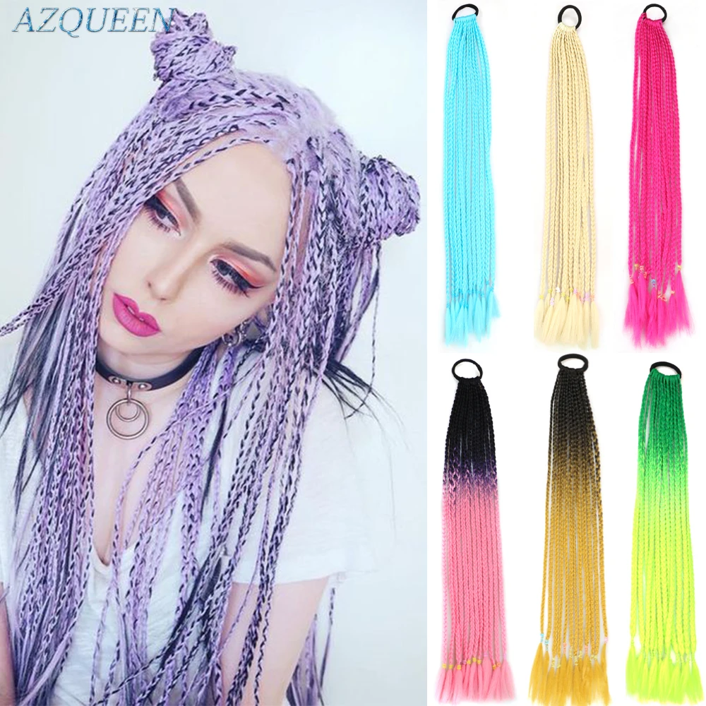 Flash Sale Hairpiece Ponytail Crochet Braid Rainbow Rubber-Band Chignon Synthetic with AZQUEEN 24inch QMrXeB1YaQw