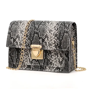 

Fashion Women Serpentine Shoulder Handbag Bolsas PU Leather Chain Small Crossbody Bags Snake Print Classic Flap Messenger Bag