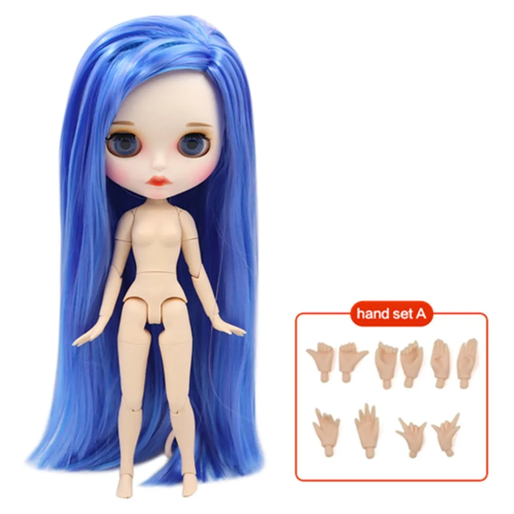 ICY 1/6 Blyth Кукла № 7216/6208 синий смешанные волосы с белой кожей Обнаженная кукла, индивидуальные матовое лицо соединение тела - Цвет: hand set A