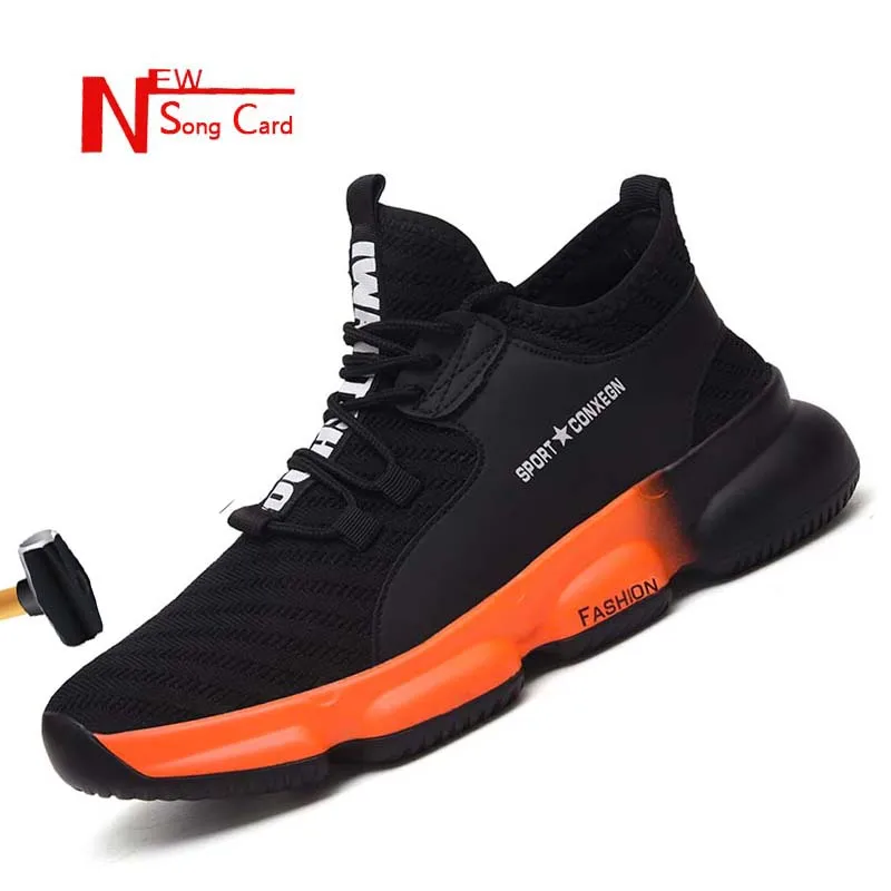 

New song card Men Safety Shoes fashion sneakers Steel Toe Anti-smashing Light Soft Bottom Breathable Indestructible Work Boots #