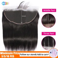 13x6 закрытие шнурка человеческих волос фронтальной бразильские прямые волосы фронтальной уха до уха швейцарское кружево Волосы remy 1/3/5 шт./лот