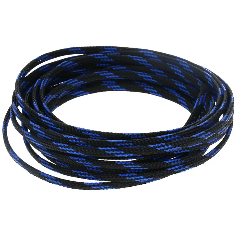 Black Blue 4mm Width 5m Length Braided Protective Sleeve Corrosion-Resistant PET Braided Cable Insulation Sleeve Use To Wrap Protect Cables - Цвет: Black Blue