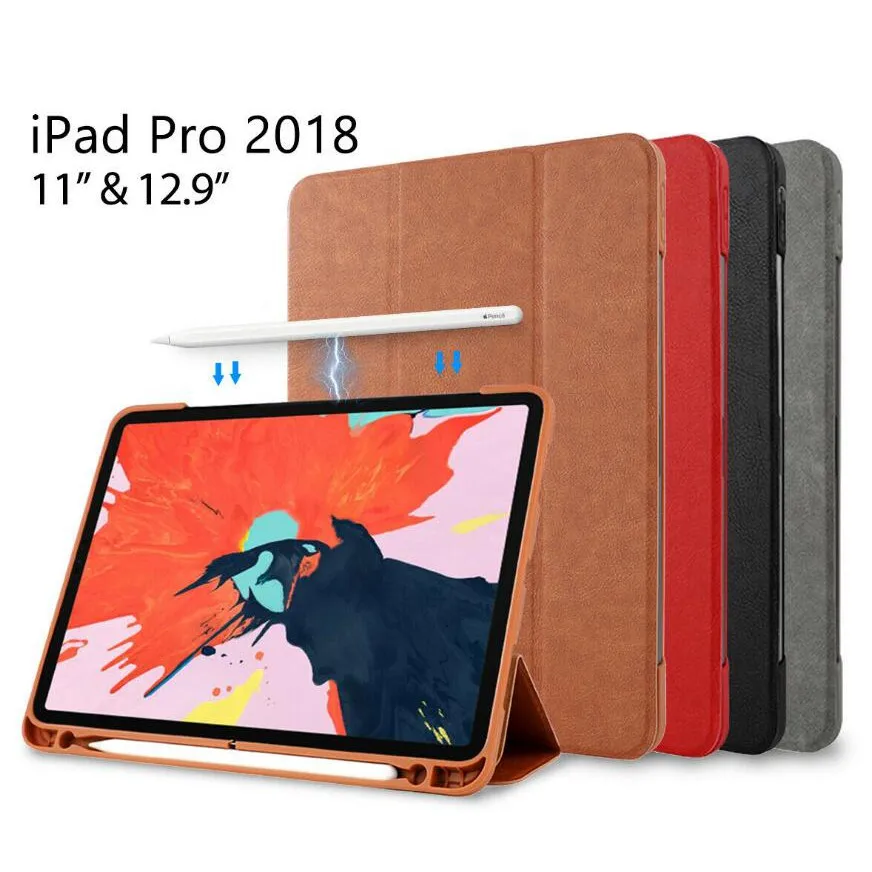 Умный чехол книжка для 2018 iPad Pro 11 дюймов кожаный карандаш зарядки Магнитный с