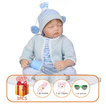 

NPK 55cm Soft Silicone Reborn Baby Doll Newborn Sleeping Baby Dolls Light Blue Clothes Simulation Toy Surprice Gifts For Kids