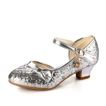 

Spring Autumn Children Leather shoes Bow tie High heel Girls Princess shoes Fashion Sequins student Performance shoes 01B