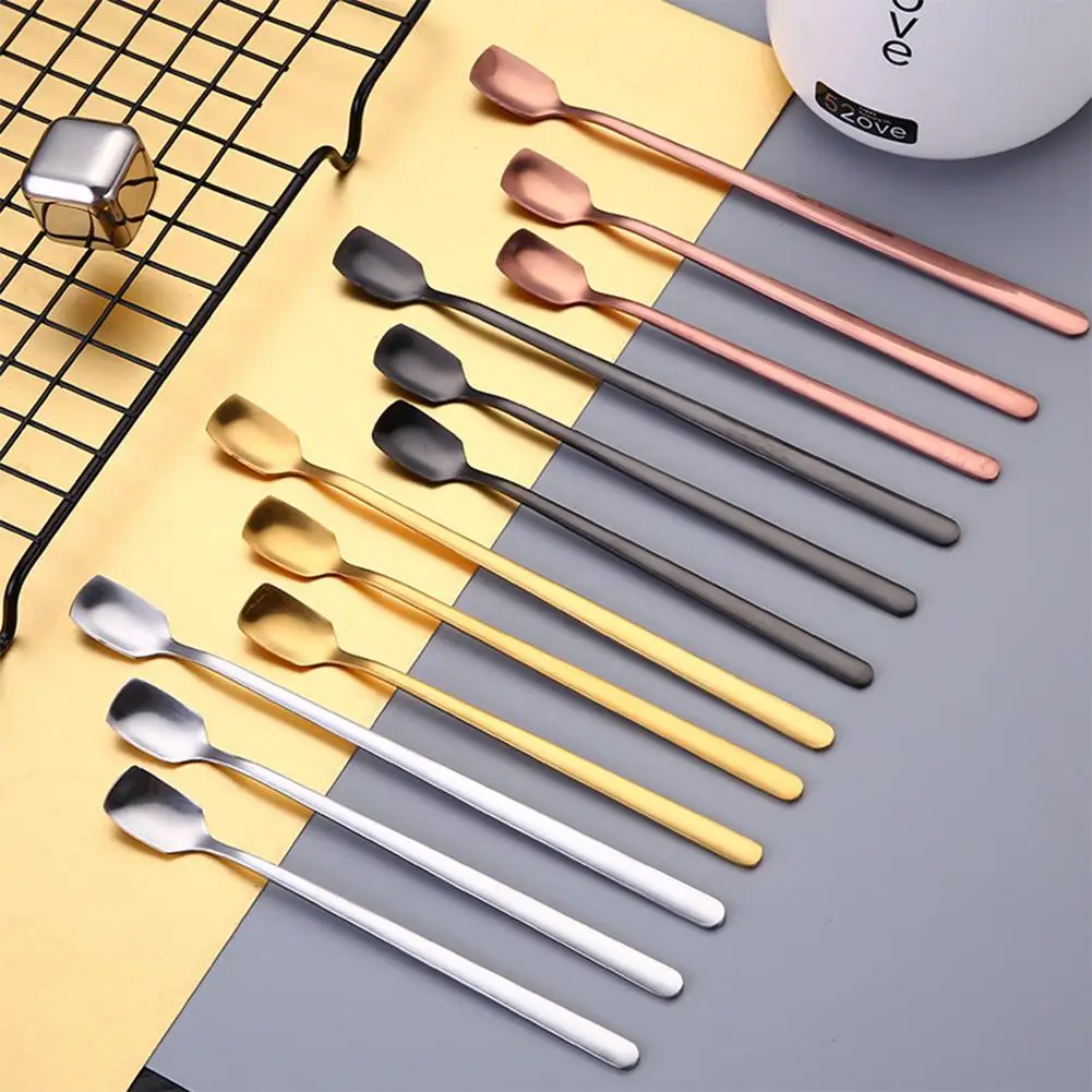 

DishyKooker Stainless Steel Square Head Long Handle Mixing Stirring Ice Tea Spoon for Bar Tableware
