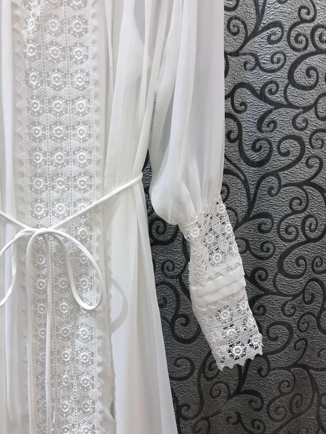 Элегантные вечерние платья белого цвета; коллекция года; сезон осень; высококачественное женское платье с вышивкой и длинным рукавом; платье до середины икры; платье принцессы для женщин
