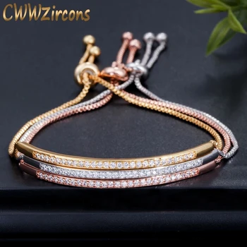 

CWWZircons Adjustable Bracelet Bangle for Women Captivate Bar Slider Brilliant CZ Rose Gold Color Jewelry Pulseira Feminia CB089