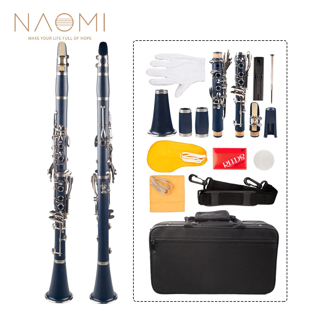 Naomi Professional Falling Tune B 17 ключ кларнет ABS Комплект для кларнета W/кларнета+ тростники+ ремень+ чехол+ компоненты для студента темно-синий