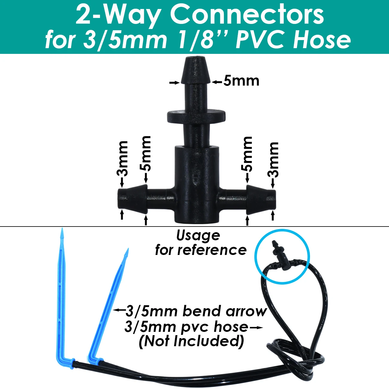 SPRYCLE 25PCS Barbed 3/5mm 1/8in Hose Straight 2-Way 4-Way Quick Connector Drip Irrigation Garden Pipe Splitter Joint Connect 4