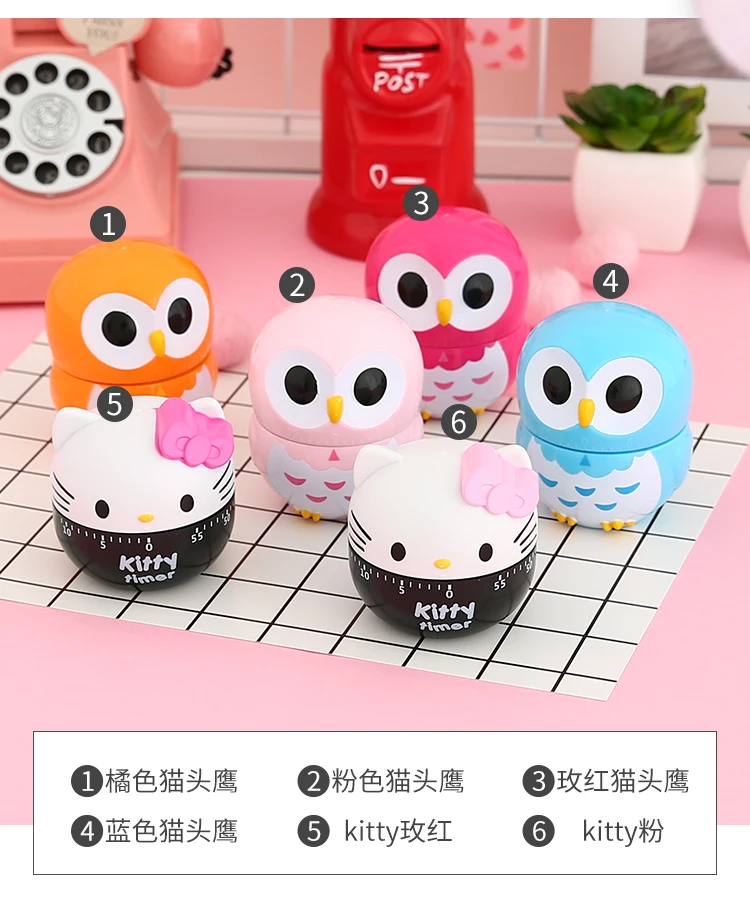 Cartoon kitchen mechanical reminder timer clock mechanism set cute time manager cooking timer hello kitty kitchen egg timer