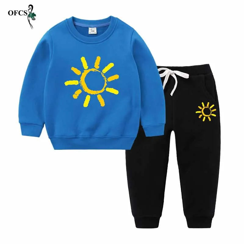 Blue add Black Детские зимние топы; костюм для малышей; Одежда для мальчиков; детский спортивный костюм; утепленная одежда; толстовка+ брюки; комплект из 2 предметов - Цвет: Blue add Black