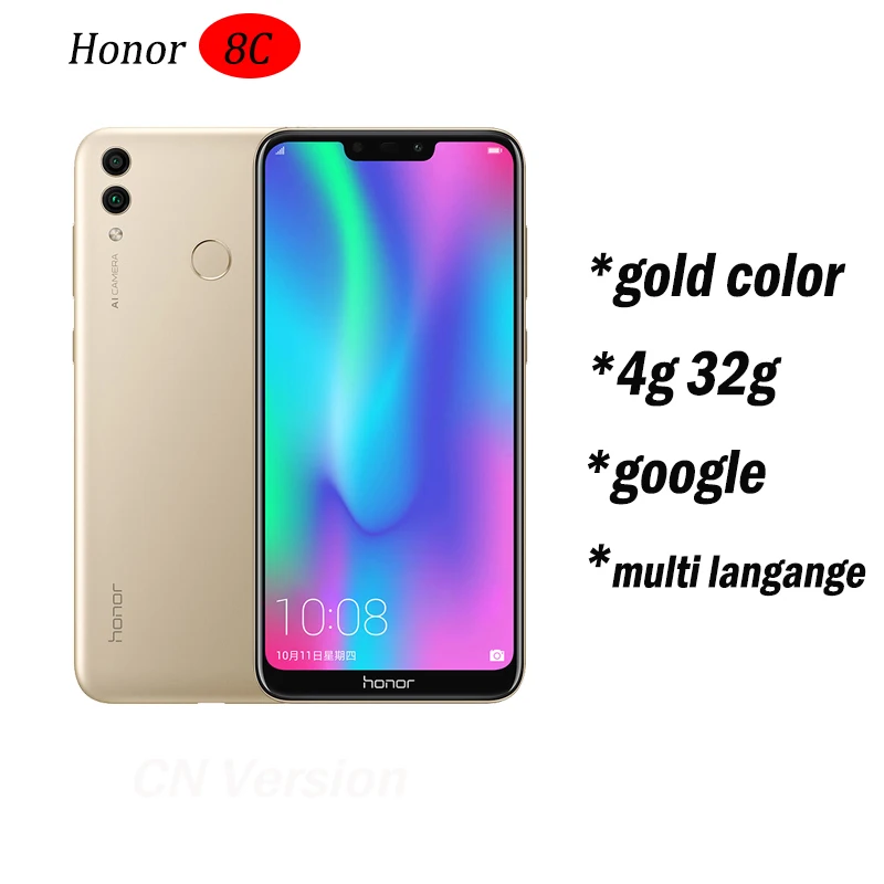 8c Honor 8c 3 слота Face ID 6,26 дюймов Восьмиядерный процессор Snapdragon 632, фронтальная камера 4000 МП, двойная камера заднего вида мАч - Цвет: 4g 32g gold