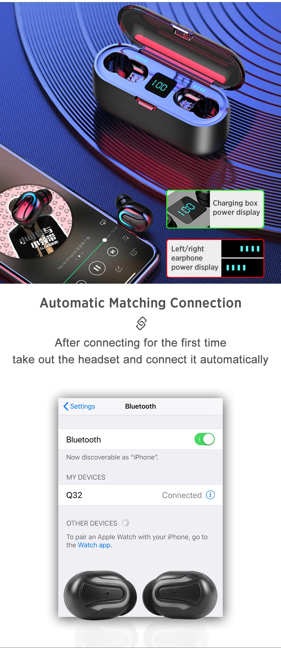 Q32 TWS Bluetooth 5,0 модернизированная гарнитура с двойным микрофоном Голосовое управление 8D стерео гарнитура Беспроводная Спортивная гарнитура