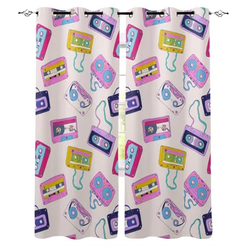 

Multicolored Tape Window Curtains Cartoon Living Room Kitchen Curtains for Bedroom Left and Right Biparting Open Curtains
