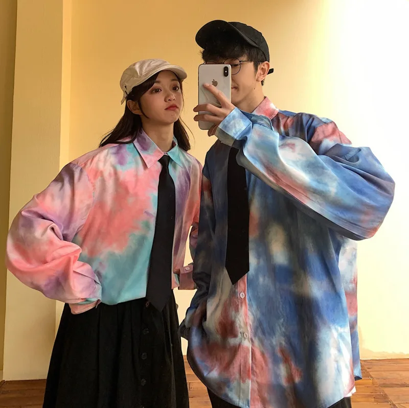 

2020 Spring And Autumn New Youth Popular Couple Tie-dye Loose Long-sleeved Shirt Fashion Casual Wild Single-breasted Shirt