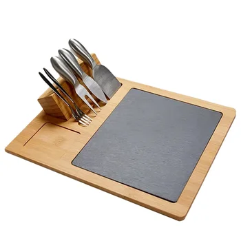 

1 Set Cheese Board Fashion Stainless Steel Bamboo Convenient Cheese Board Chopping Board Cheese Tray for Home