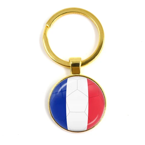 Football Team Emblem Keychain France Flag and Football Logo Key Ring Jewelry European Football Funs Cool Men Gift