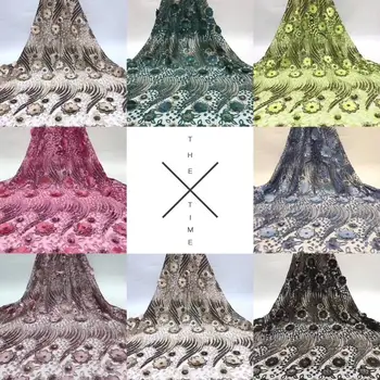

African Lace Fabric 2019 Latest Fabric High Quality 3 D Tulle Gold Sequins Lace Fabric For Party Dresses,Nigeria lace fabric