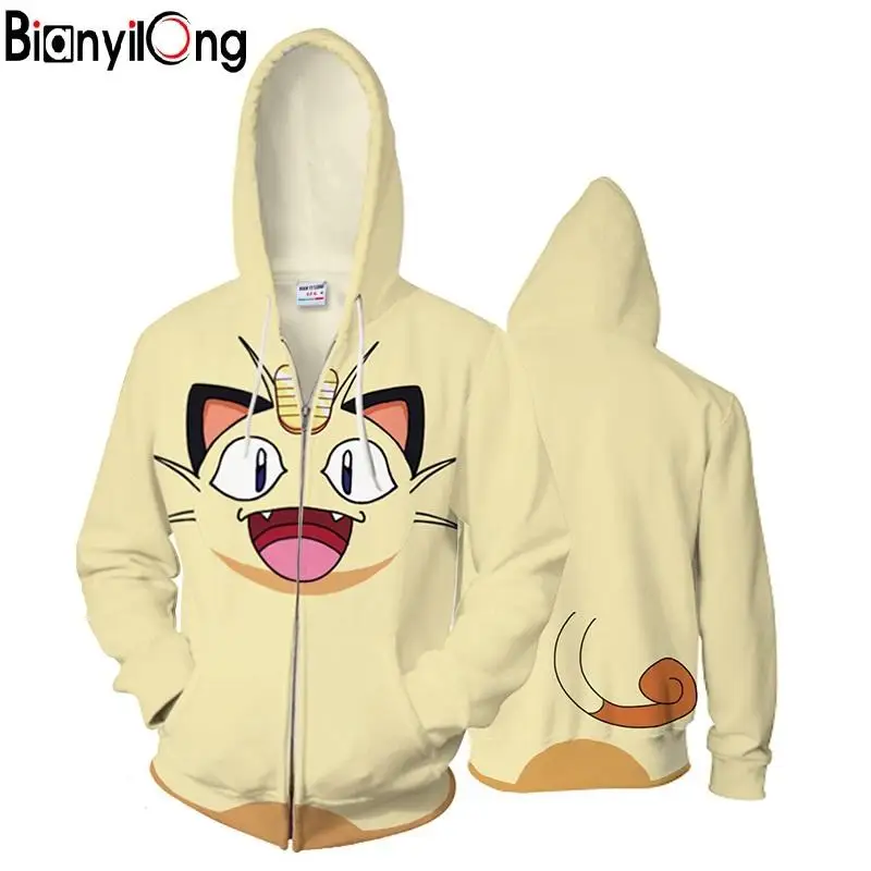 2018 New Anime 3d Hooded Sweatshirt Men Pokemon Printed Meow Mens Hoodies And Sweatshirts Hip Hop Style Casual Sweat Homme | Мужская