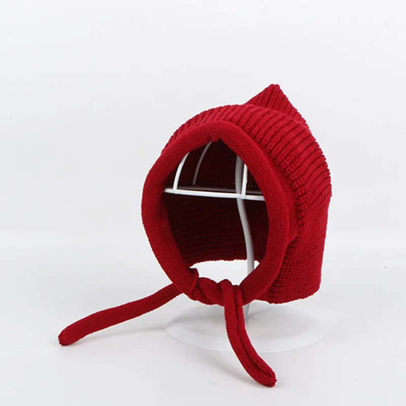 Solid color Thicken knitted hat winter warm hat Skullies cap beanie hat for kid boy and girl 72 - Цвет: Бургундия