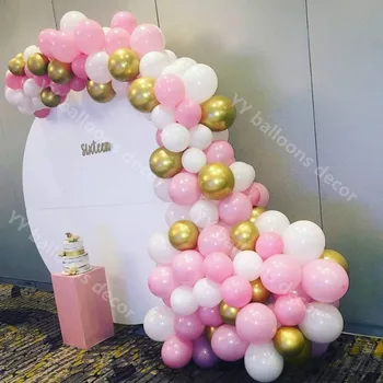 

Baby Shower Garland 1 Pastel Macaron Pink White BirthdayParty Chrome Metal Gold Wedding Ballon Decorations Backdrop