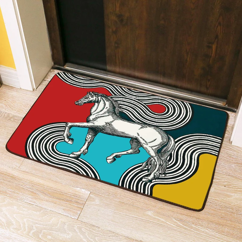 

Cheval Cosmique Mat Colorful Jungle Horse Floor Rug European Style Anti-slip Carpet Art Animal Foot Mat Bedroom Artistic Fabric