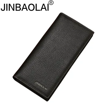 

JINBAOLAI Brand Men Wallet Genuine Leather Long clutch wallets for men Cowhide Bifold Purse Slim Fashion Male Wallets Carteira