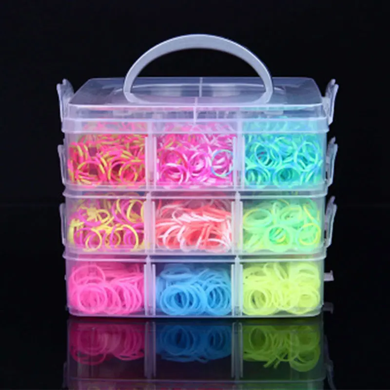 10000pc Rubber Loom Bands Set Box DIY Toys Bracelet Silicone Elastic Bands Rainbow Weave Loom Bands Toy Tool Accessories Case