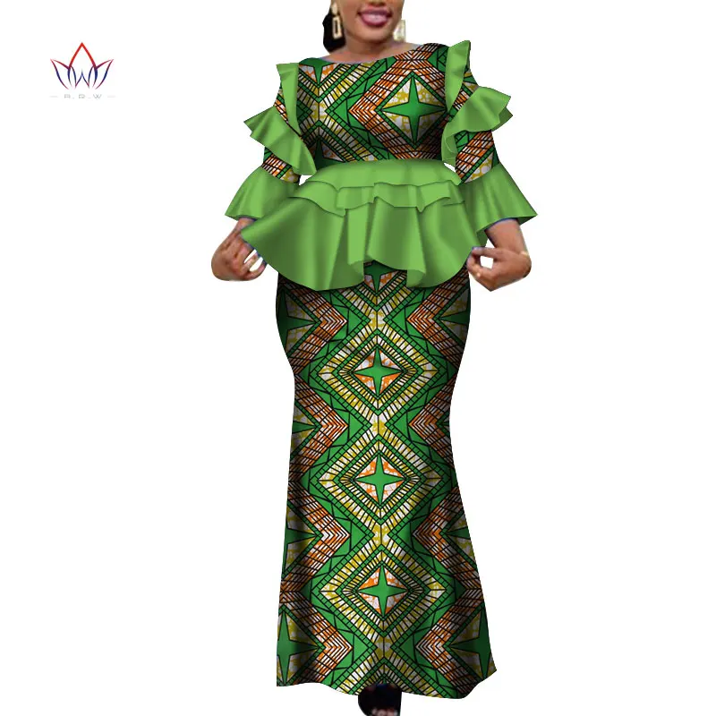 Африка Комплект из двух предметов для Для женщин модные Дашики более рюшами в африканском стиле Одежда Базен размера плюс леди Костюмы для вечерние WY4142 - Цвет: 11