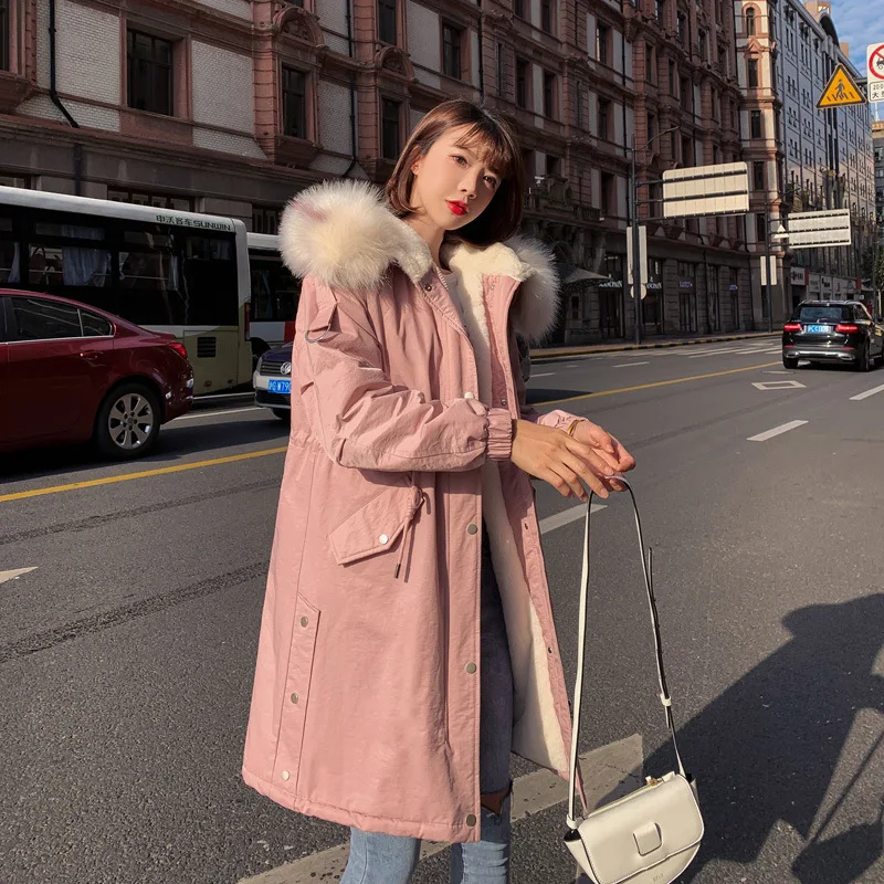 

2019 Women's Winter Korean-style Mid-length over-the-Knee Loose-Fit Cotton-padded Clothes Waist Hugging Slimming Coat Trench Coa