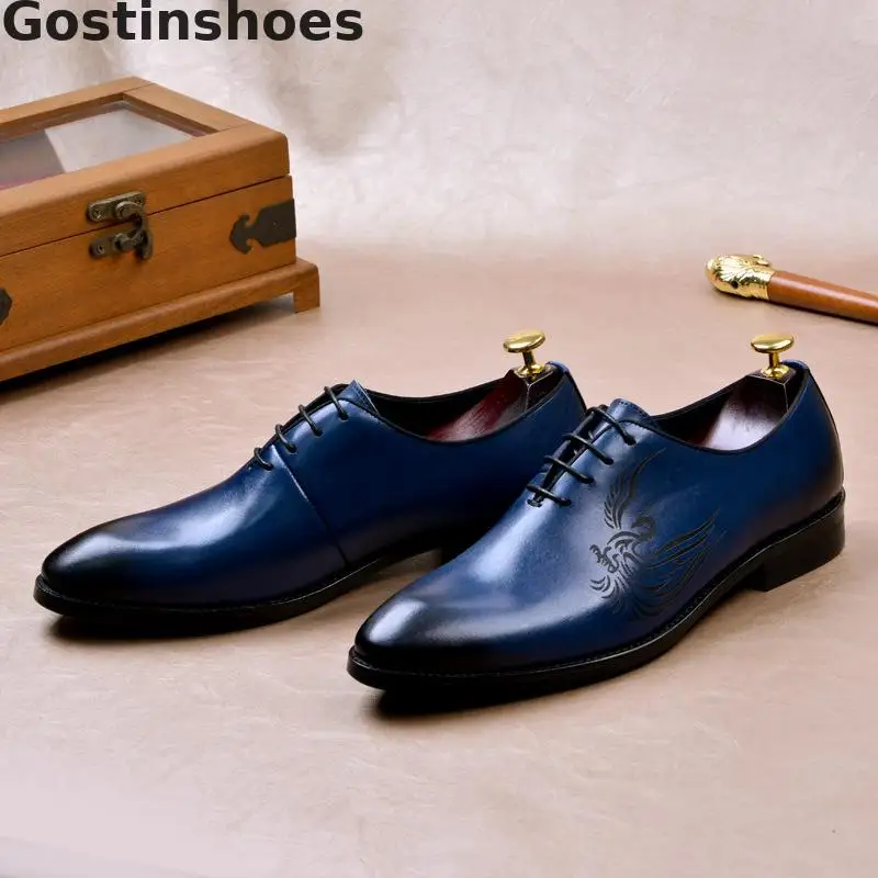 Whole-cut Men Oxfords Shoes Cow Leather Carved Black Blue Leather Shoes Dress Formal Men Office Shoes For Wedding Party Business