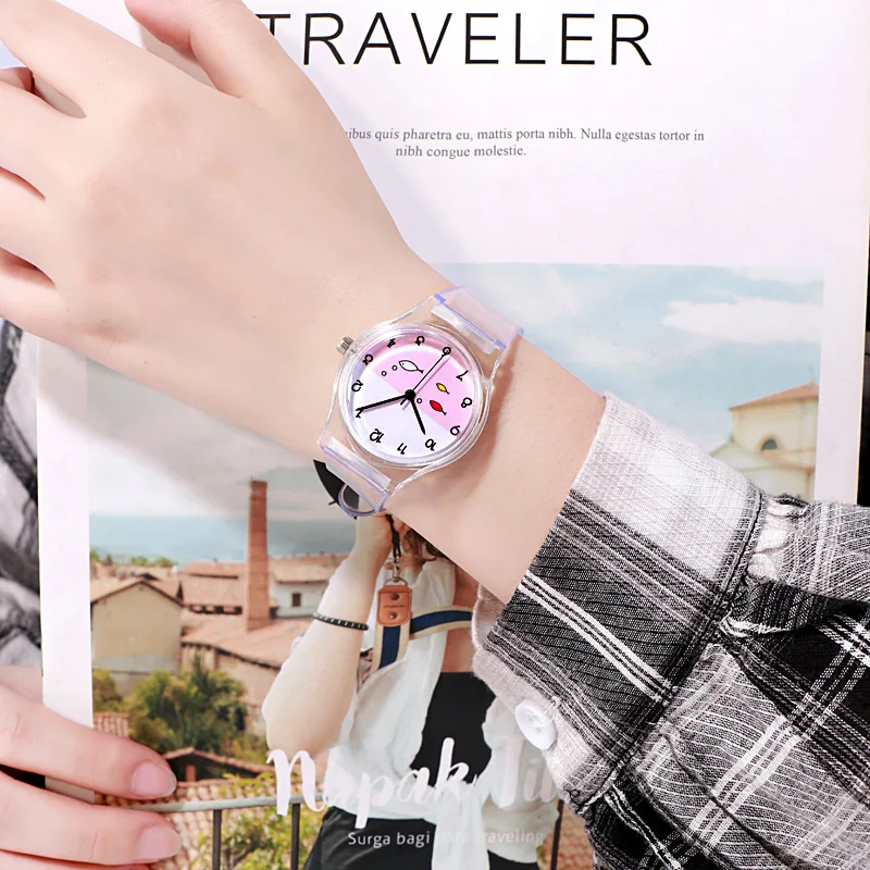 

Japanese-style Cute Simple Transparent Watch Primary School STUDENT'S Casual Hipster Cartoon Fruit Pink GIRL'S Heart Versatile