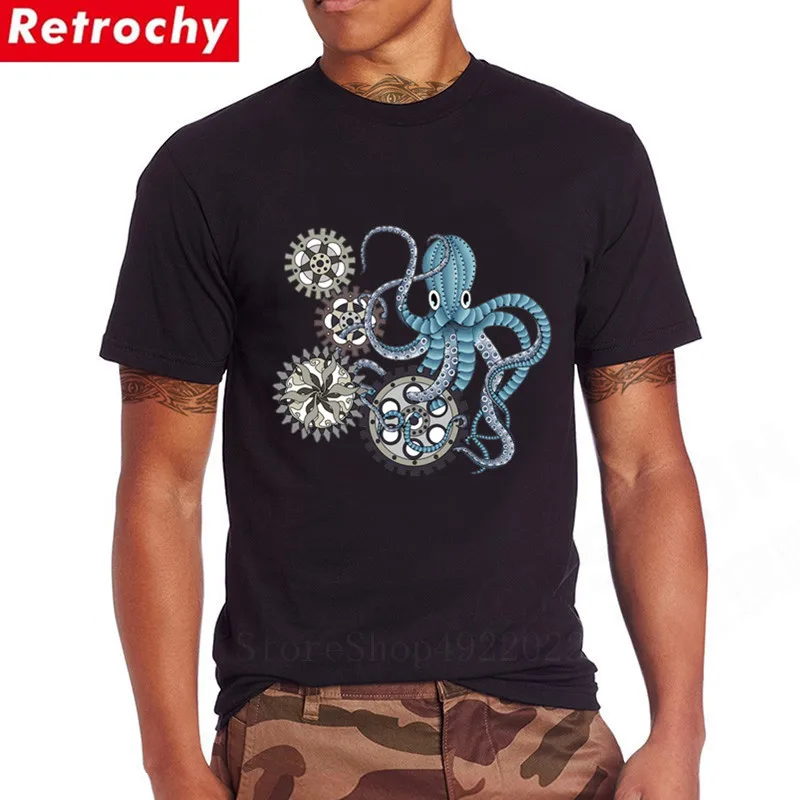 

Hiphop Squid Tees Men Fashion Steampunk Octopus T-shirt Cuttlefish Print A Punk of Steam T Shirt New Summer Round Collar Tshirts