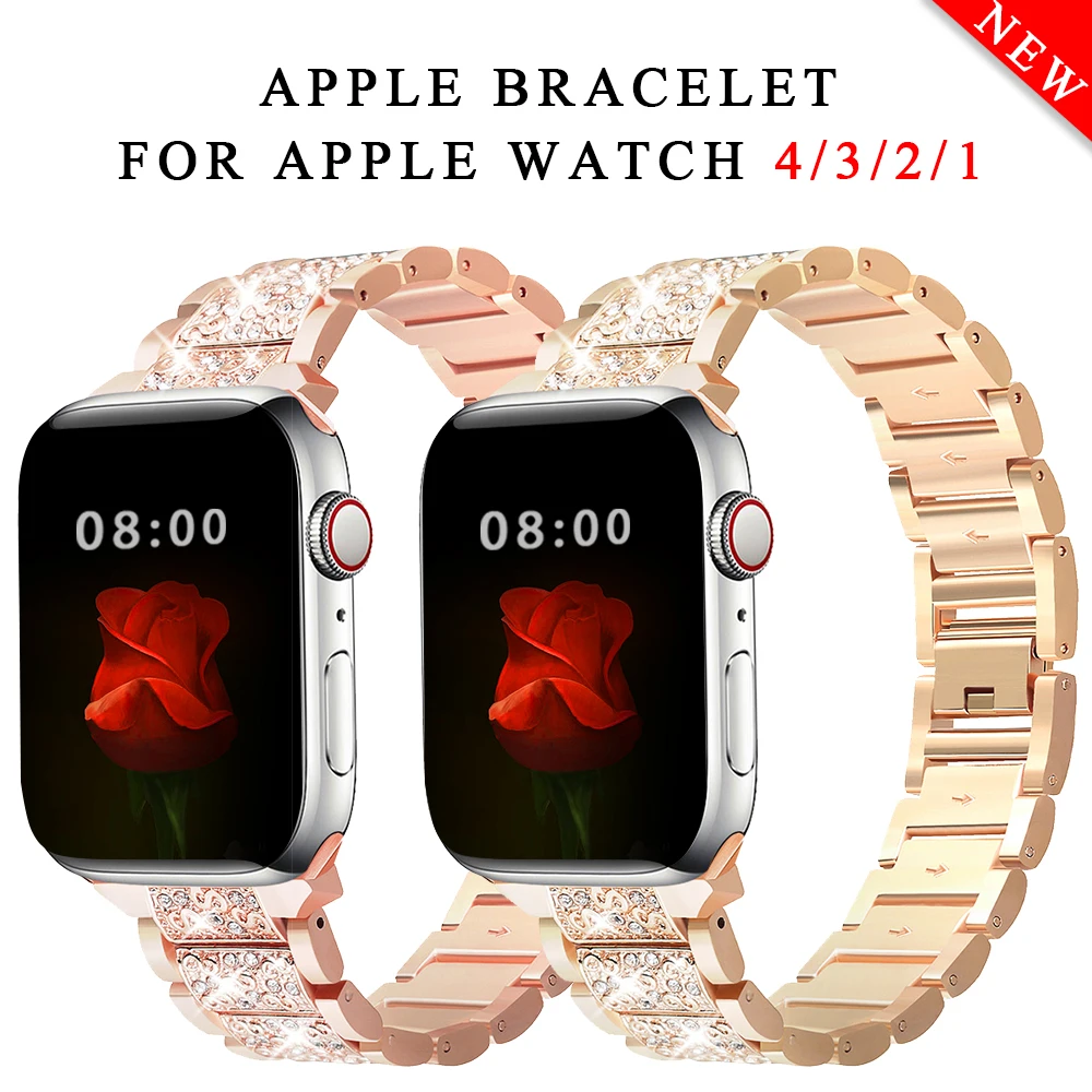 Браслет и корпус из нержавеющей стали для Apple Watch 6 5 4 3 2 1 браслет со стразами iWatch loop