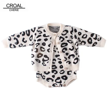 

CROAL CHERIE 2pcs Newborn Baby Girls Clothes Sets Knitted Clothes Coat + Romper Kids Girls Leopard Outerwear Fall Suits