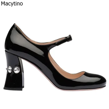 

Female Thick Heels Professional Ankle Strap Dress Shoes White Bride Shoes Round Toe Women Wedding Shoes Big Size 35-43