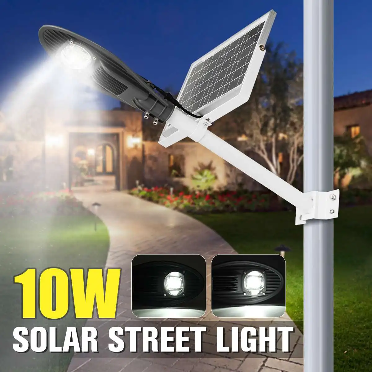 

10W Solar Power Light-controlled Sensor LED Street Light Lamp With Pole Waterproof for Outdoor Road Lighting 6500K
