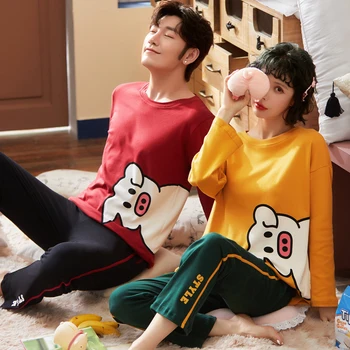 

Cotton Couple Pajamas Set Fresh Style Long Sleeve Sleepwear New Autumn Homewear Set For Lover Pijamas Mujer Comfort Suit