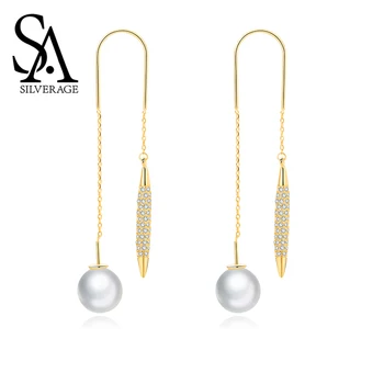 

SA SILVERAGE Pearl S925 Sterling Silver Earrings Feminine Tassel Long Earrings Drop Women Jewelry S925 Gold Plated Long Eardrop