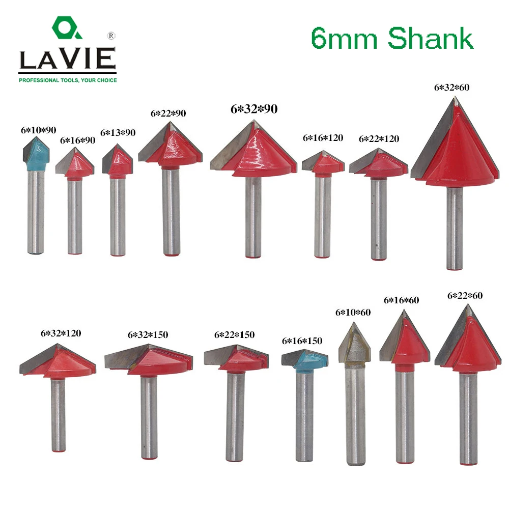 1pc 6mm V Bit CNC solid carbide end mill tungsten steel woodworking milling cutter 3D wood MDF router bit 60 90 120 150 degrees |
