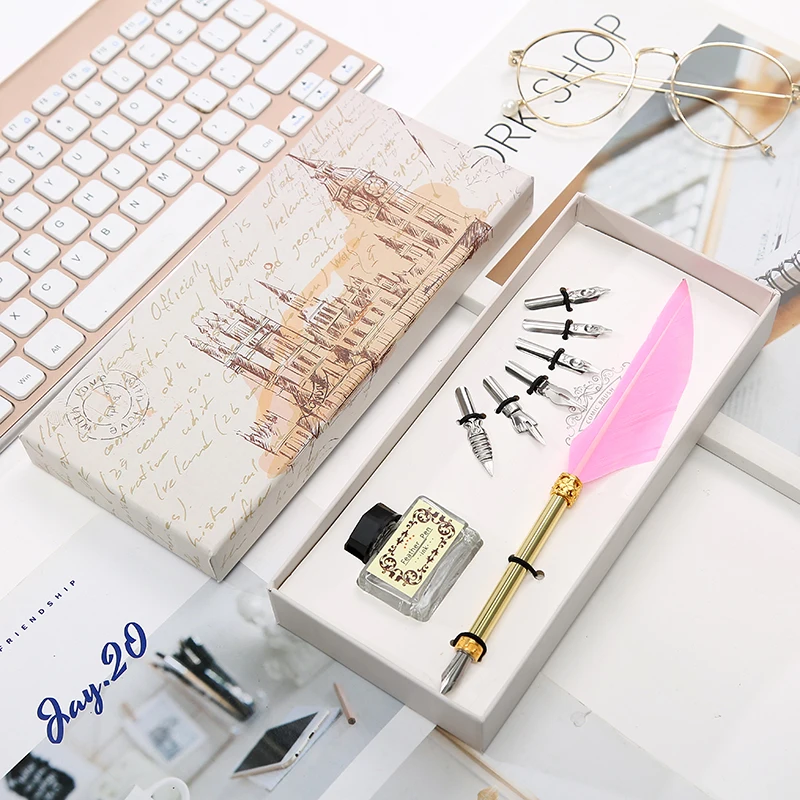 Английская каллиграфия перо Dip Pen 6 наконечник для письма из нержавеющей стали Канцелярский набор Подарочная коробка студенческие канцелярские принадлежности