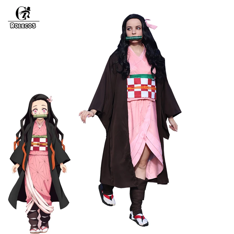 ROLECOS аниме демон Slayer Kamado Nezuko Косплей Костюм Kimetsu no Yaiba Хэллоуин женское кимоно